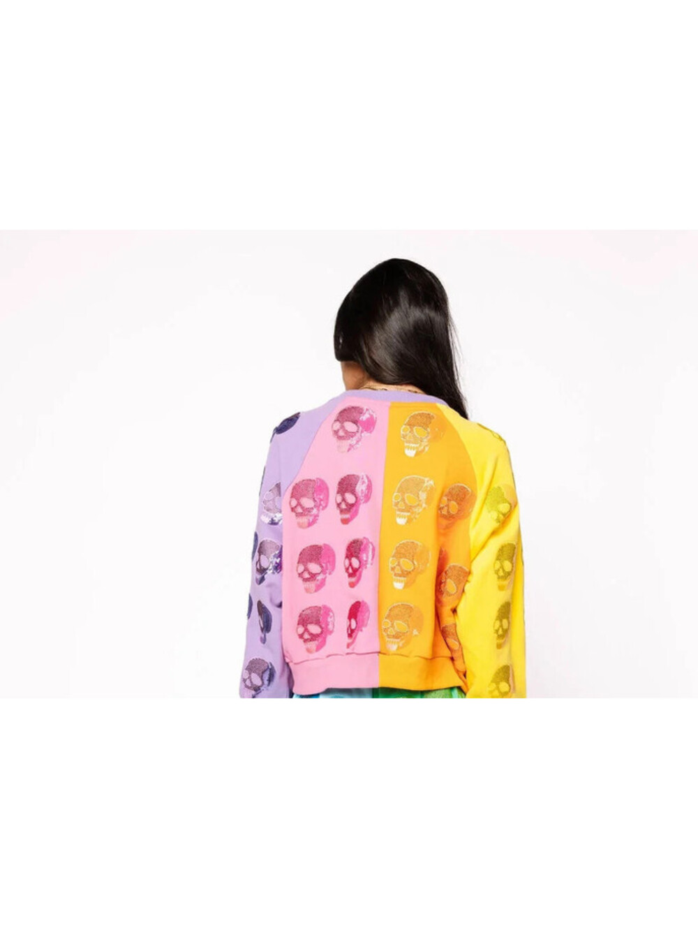QUEEN OF SPARKLES COLORBLOCK MULTI SEQUIN SKULL SWEATSHIRT 2XL NWT - Picture 8 of 8